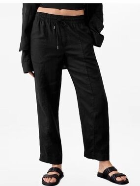 Athleta Retreat High Rise Linen Black Drawstring Pants EUC Medium